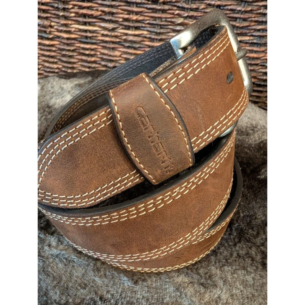 Carhartt Leather Belt Men's 42 Brown Silver Buckle Office Boho Casual Western